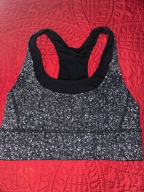 lululemon Run Stuff Your Bra (long line) mini splatter white black print size 6